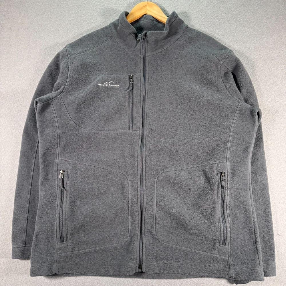 Eddie Bauer Wind Resistant Fleece Jacket Mens XL Gray Comfort Outerwear Outdoors